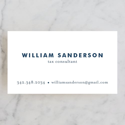 This is a navy business cards by Alethea and Ruth called bold and basic printing on signature in standard