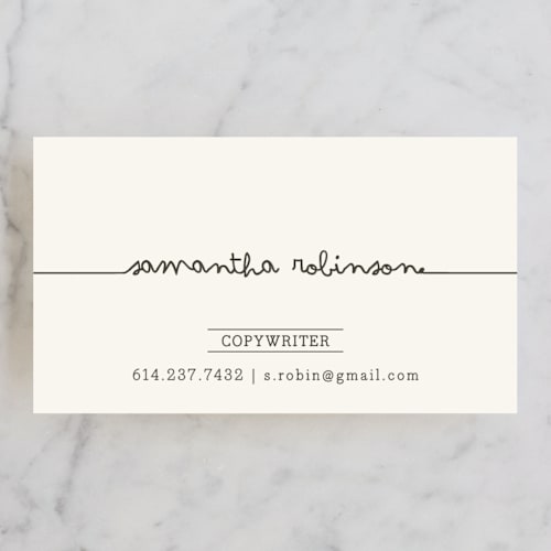 This is a charcoal business cards by Carrie ONeal called drop me a line printing on signature in standard