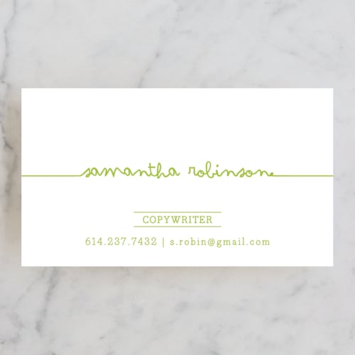This is a grass business cards by Carrie ONeal called drop me a line printing on signature in standard