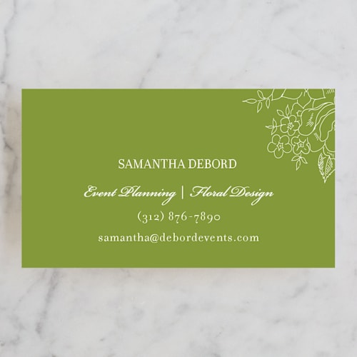 This is a botanical business cards by Kimberly FitzSimons called elegant floral printing on signature in standard