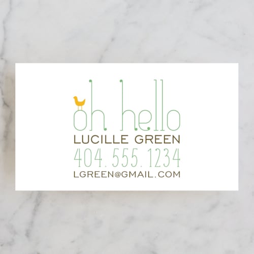 This is a emerald business cards by Avie Designs called oh hello birds printing on signature in standard