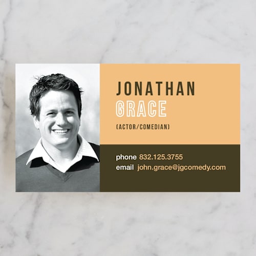 This is a summer peach business cards by Snow and Ivy called mod geo printing on signature in standard