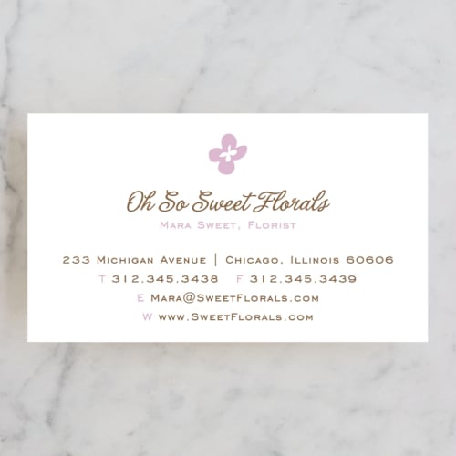 This is a lilac business cards by Lehan Veenker called dainty flowers printing on signature in standard