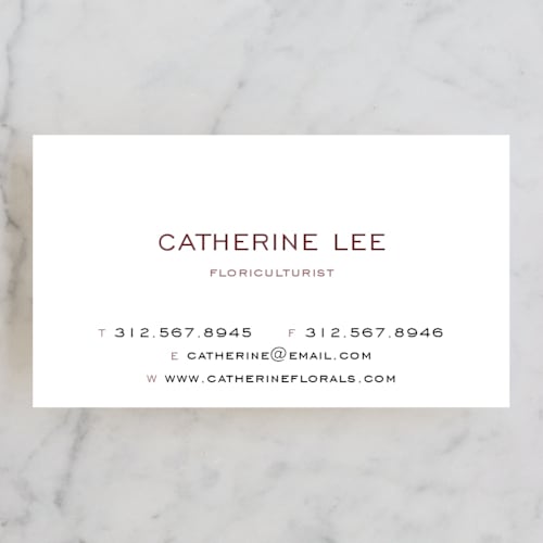 This is a plum business cards by Lehan Veenker called floriculturist printing on signature in standard
