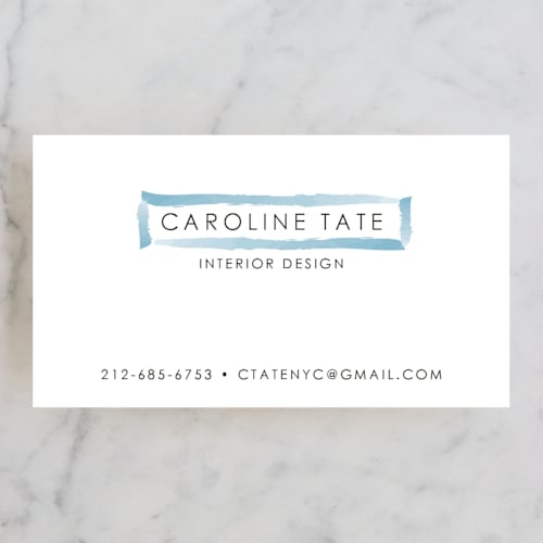 This is a cornflower business cards by Laura Condouris called herringbone stroke printing on signature in standard