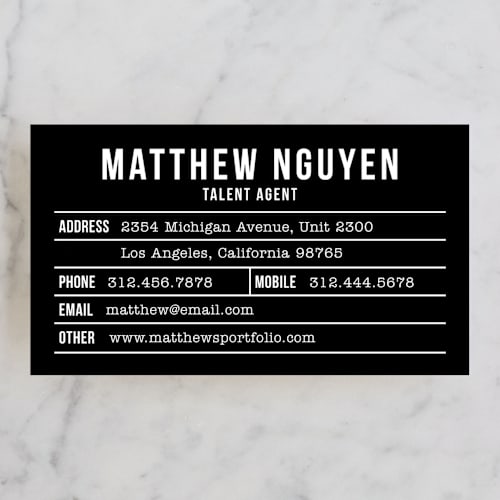 This is a cream business cards by Lehan Veenker called just for entertainment printing on signature in standard