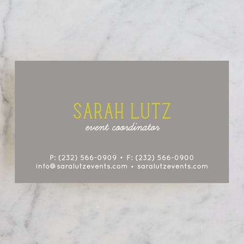 This is a lime business cards by Laura Hankins called pop paisley printing on signature in standard