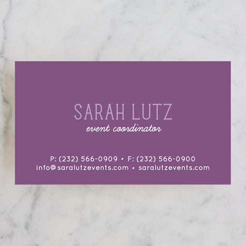 This is a lilac business cards by Laura Hankins called pop paisley printing on signature in standard