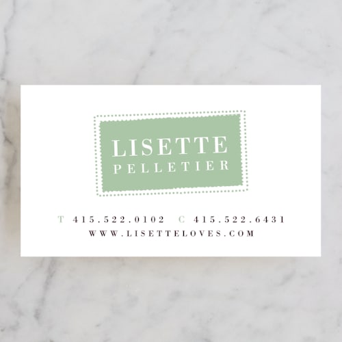 This is a chocolate mint business cards by Jody Wody called vintage stamp printing on signature in standard