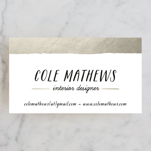 This is a cotton business cards by Hooray Creative called gold dip printing on signature in standard