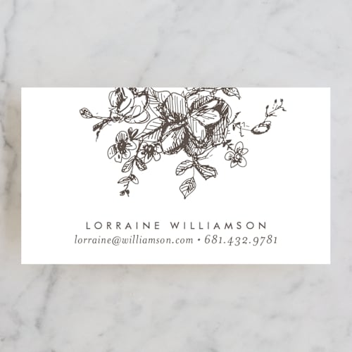 This is a charcoal business cards by Phrosné Barwood called gold sketched printing on signature in standard