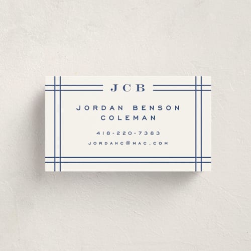 This is a classic blue business cards by Yuliya Evseeva called modern lines printing on signature in standard