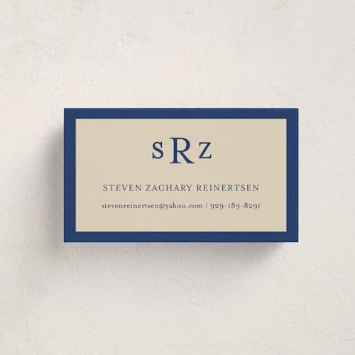 This is a navy business cards by Ani Somi called theodore printing on signature in standard
