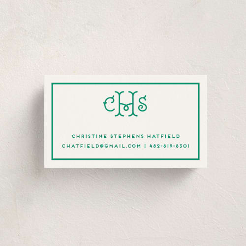 This is a shamrock business cards by mo kelley called keyline initials printing on signature in standard
