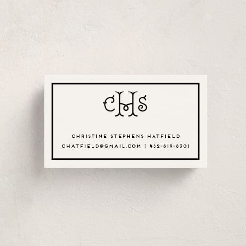 This is a ink business cards by mo kelley called keyline initials printing on signature in standard
