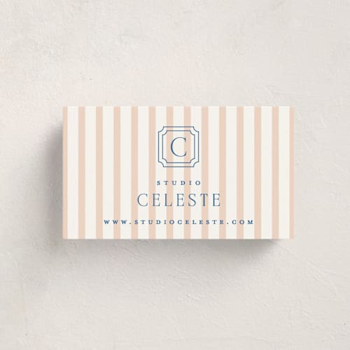 This is a coral business cards by Erin German called preppy printing on signature in standard