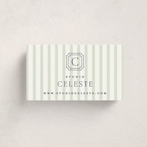 This is a honeydew business cards by Erin German called preppy printing on signature in standard