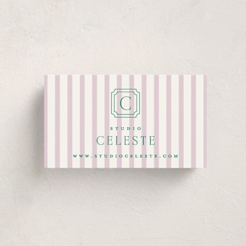 This is a orchid business cards by Erin German called preppy printing on signature in standard