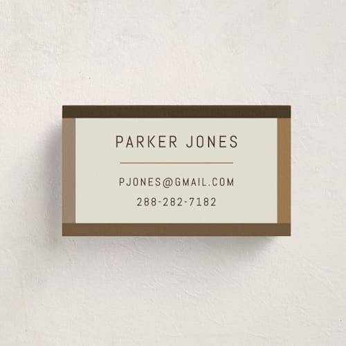This is a chocolate business cards by Kelly Watkins called wide frame printing on signature in standard