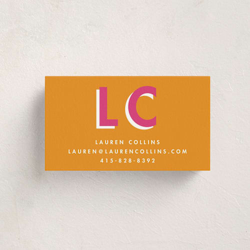 This is a tangerine business cards by mo kelley called bold initials printing on signature in standard