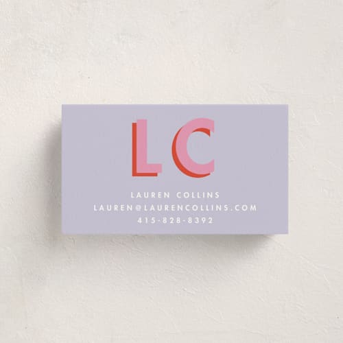 This is a lilac business cards by mo kelley called bold initials printing on signature in standard