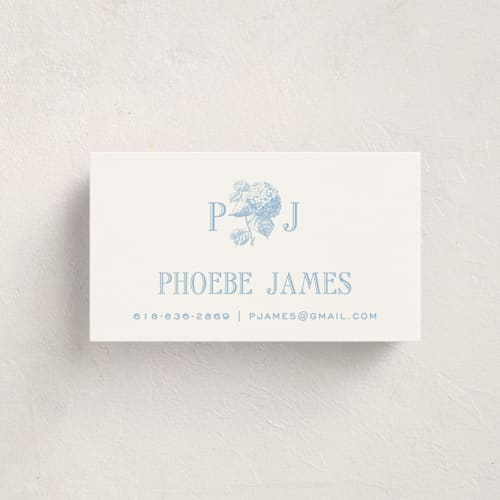 This is a sky blue business cards by Megan Davis called cheseapeake printing on signature in standard