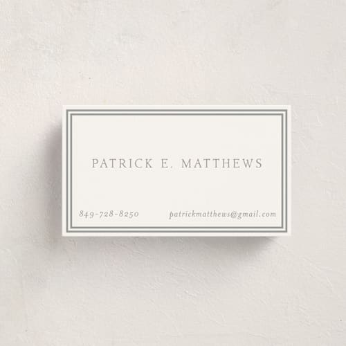 This is a slate business cards by Megan Davis called frolic printing on signature in standard