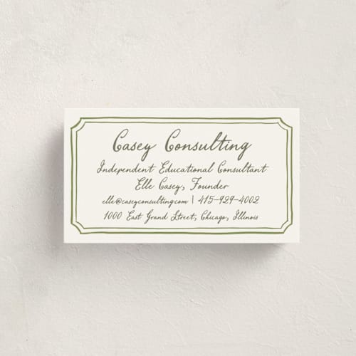 This is a moss business cards by Cass Loh called handwritten printing on signature in standard