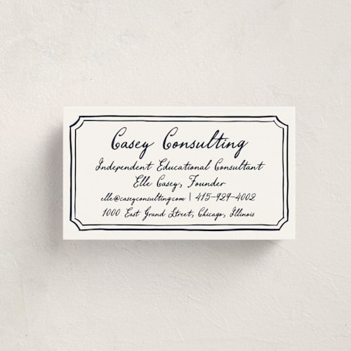 This is a soft black business cards by Cass Loh called handwritten printing on signature in standard