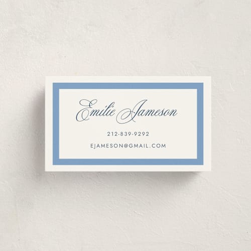 This is a blue bell business cards by Megan Davis called montauk printing on signature in standard