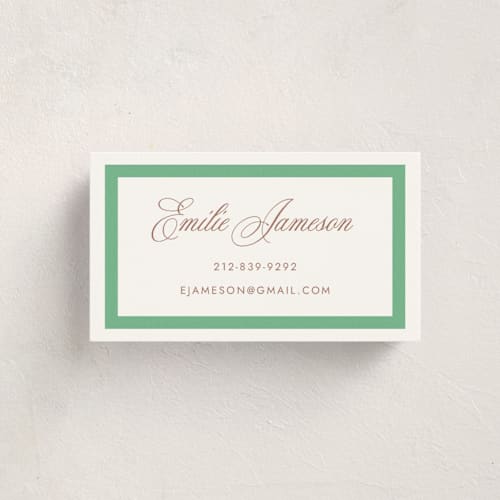 This is a clover business cards by Megan Davis called montauk printing on signature in standard