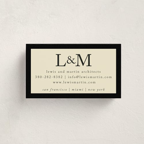 This is a midnight business cards by mo kelley called classic initials printing on signature in standard