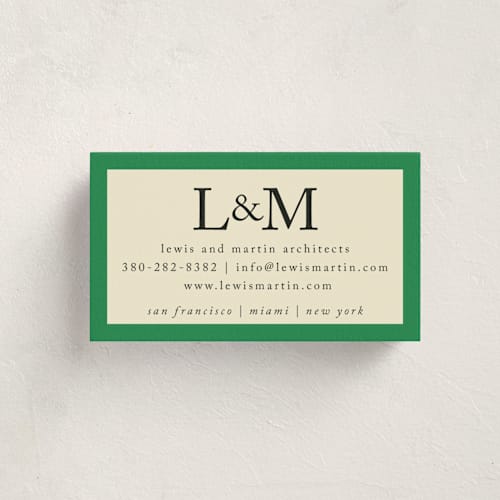 This is a garden business cards by mo kelley called classic initials printing on signature in standard