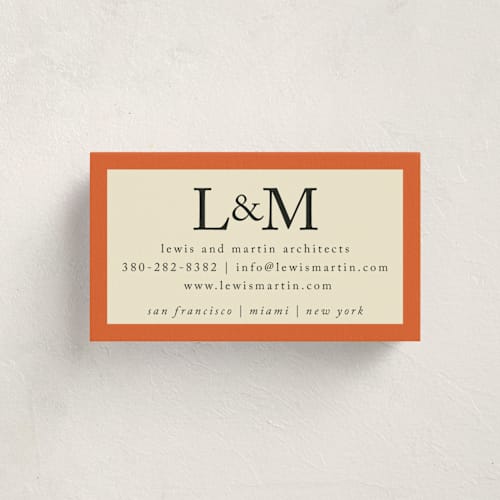 This is a sunset business cards by mo kelley called classic initials printing on signature in standard