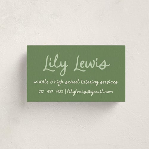 This is a sage business cards by Stephanie Heinrich Godbout called cin cin printing on signature in standard