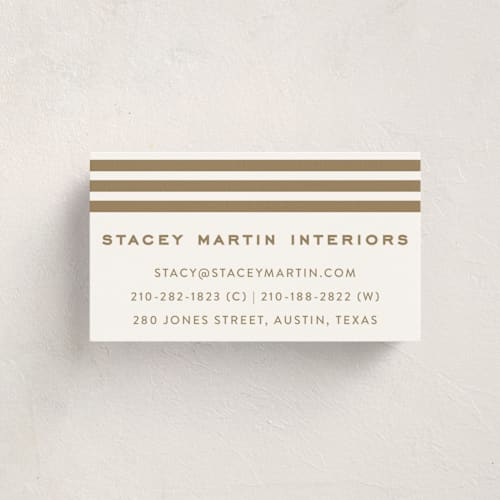 This is a brass business cards by Megan Davis called varsity prep printing on signature in standard