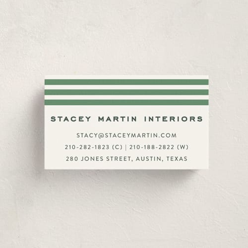 This is a emerald business cards by Megan Davis called varsity prep printing on signature in standard