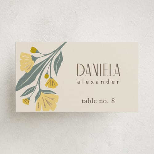 This is a buttercup party stationery with foil pressed by Karidy Walker called storybook garden printing on signature in placecard