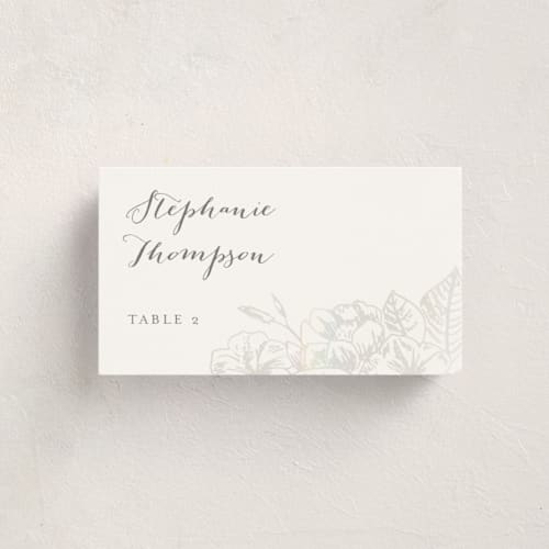 This is a cloud wedding place cards with gloss press by Rochelle Renee called gilded wildflowers printing on signature in placecard
