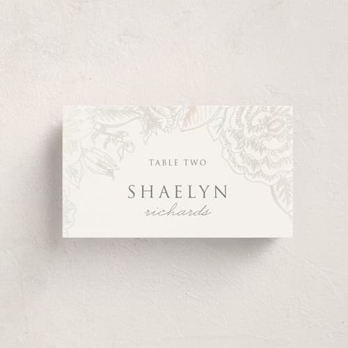 This is a opal wedding place cards with gloss press by Rochelle Renee called au jardin printing on signature in placecard