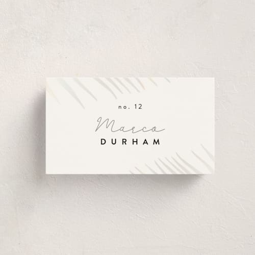 This is a porcelain wedding place cards with gloss press by Pixel and Hank called palm vibes printing on signature in placecard