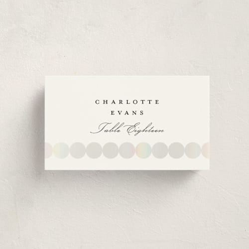 This is a silk wedding place cards with gloss press by mo kelley called pearls printing on signature in placecard