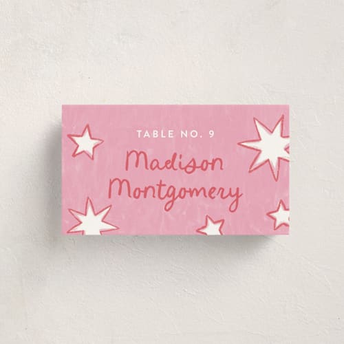 This is a cotton candy party place cards with standard by Kercia Jane called starry celebration printing on signature in placecard