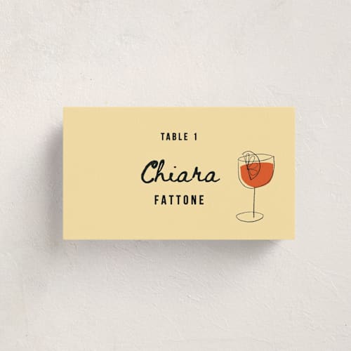 This is a crema party place cards with standard by Claire called aperol printing on signature in placecard