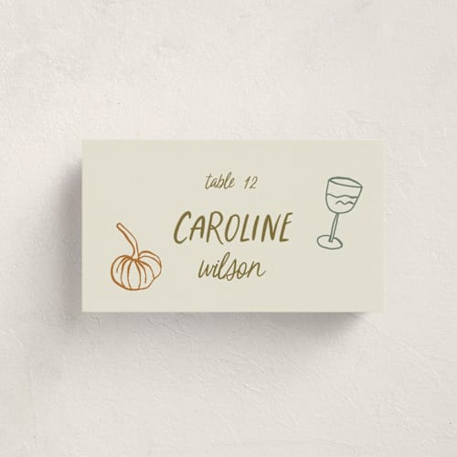 This is a vintage party place cards with standard by Kelly Watkins called autumn party printing on signature in placecard