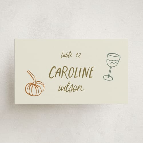 This is a vintage party place cards with standard by Kelly Watkins called autumn party printing on signature in placecard