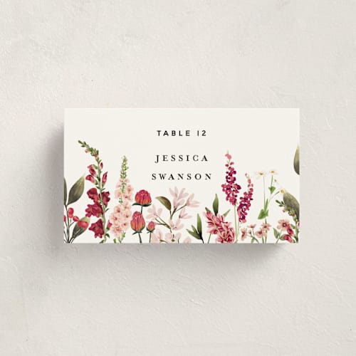 This is a magenta party place cards with standard by Susan Moyal called lush printing on signature in placecard