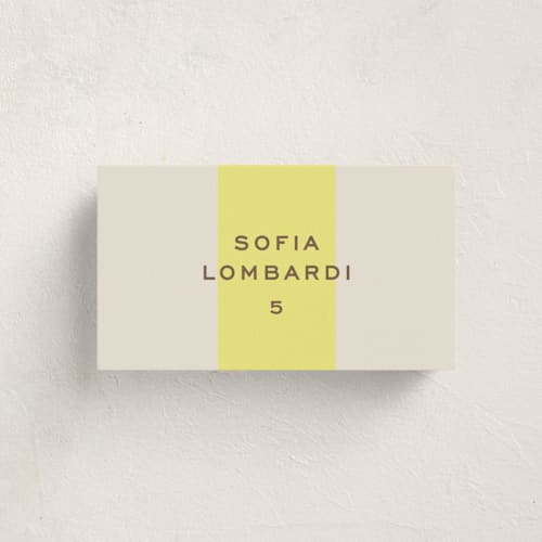 This is a limone party place cards with standard by Megan Davis called campania printing on signature in placecard