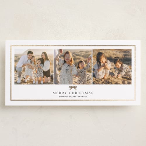 This is a snow foil pressed holiday cards with foil pressed by Yaling Hou Suzuki called sweet little bow printing on recycled smooth signature in tall