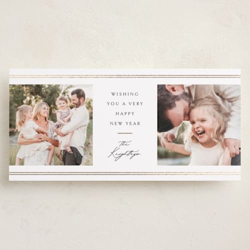 This is a snow foil pressed holiday cards with foil pressed by Melanie Kosuge called double bands printing on recycled smooth signature in tall